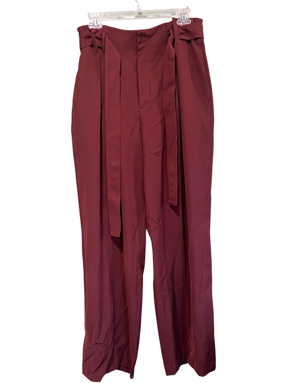 Vince women’s high waisted wide leg belted trousers Burgundy sz10 pockets